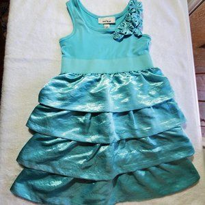 AMY BYER Teal Sleeveless Tank Top & Silky Tiered Skirt Dress, Size 5